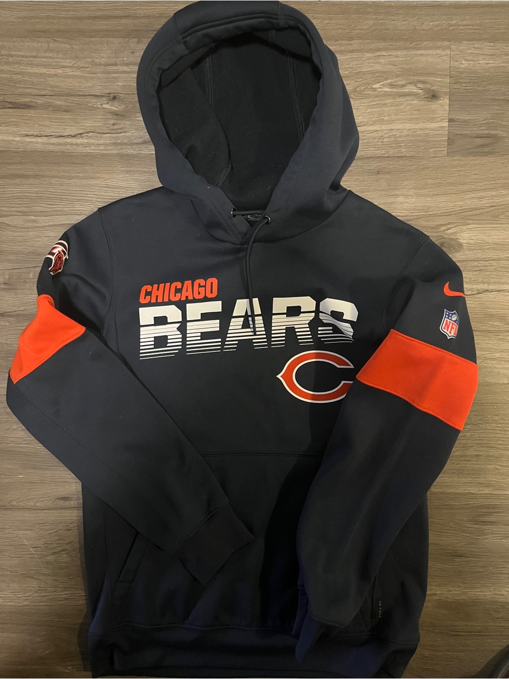 Nike Dry fit Navy & Orange Chicago Bears Hooded Pullover football sports men's S